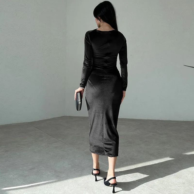Priscilla Velvet Long Sleeve Sexy Maxi Dress