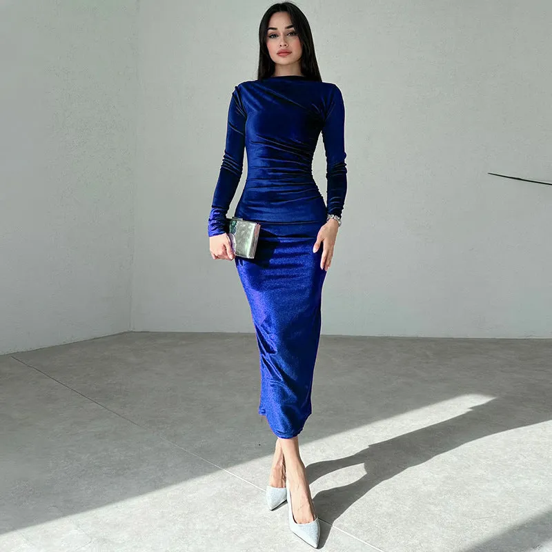 Priscilla Velvet Long Sleeve Sexy Maxi Dress