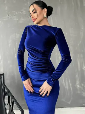 Priscilla Velvet Long Sleeve Sexy Maxi Dress
