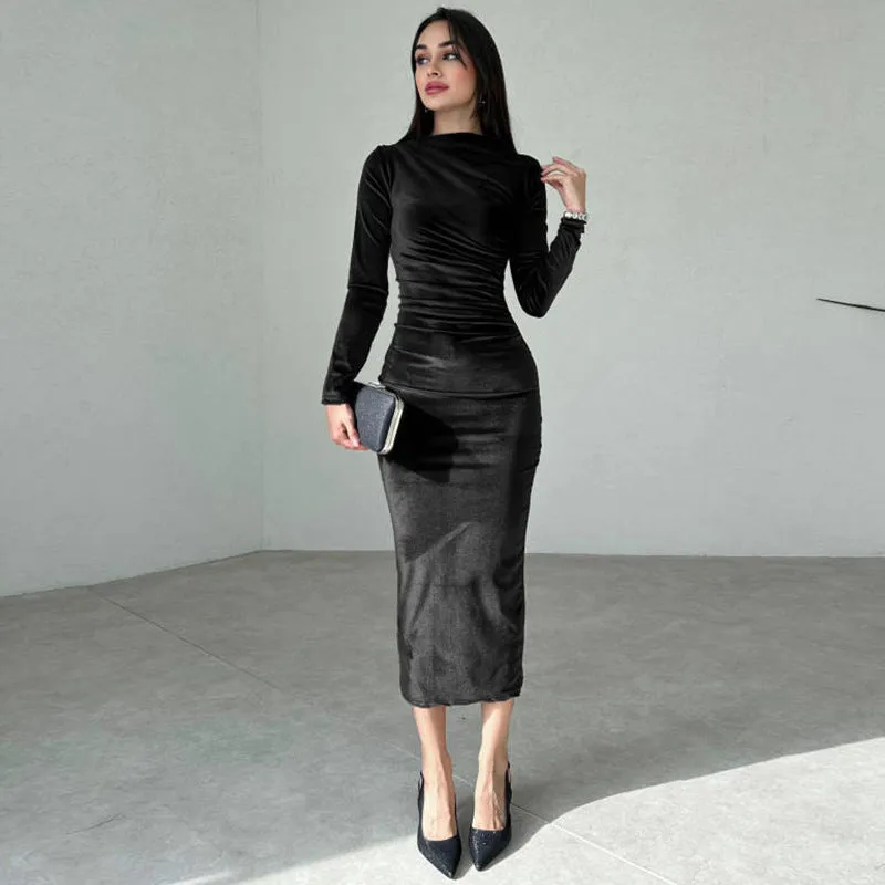 Priscilla Velvet Long Sleeve Sexy Maxi Dress