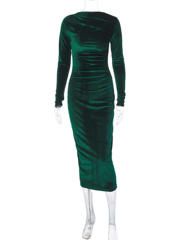Priscilla Velvet Long Sleeve Sexy Maxi Dress