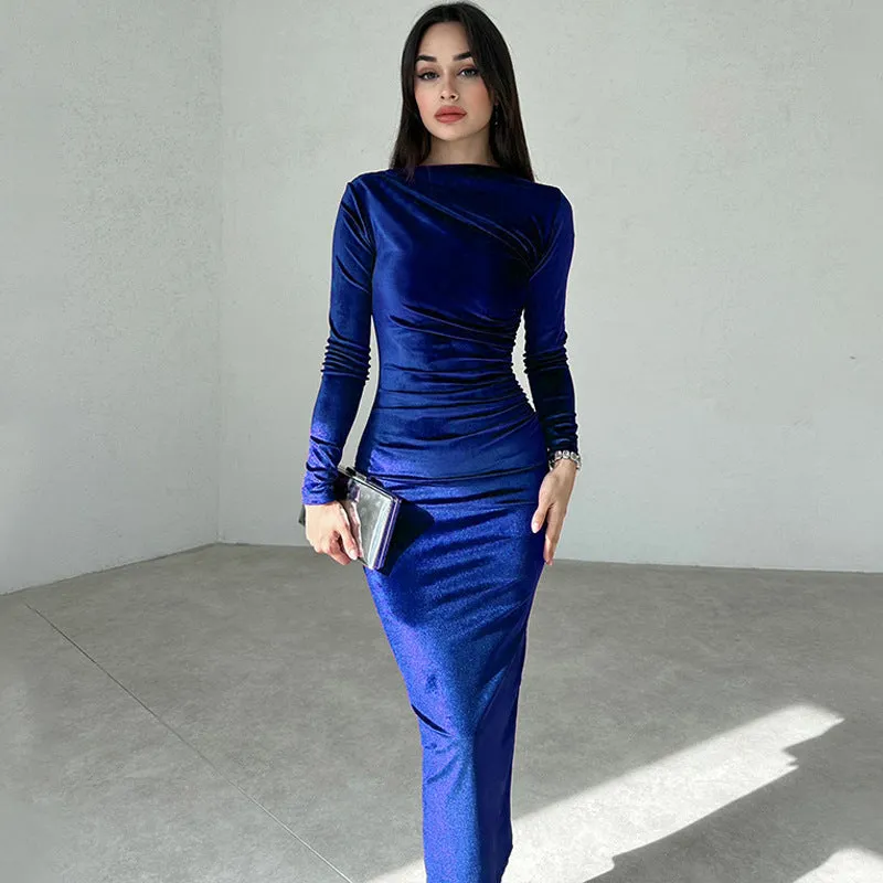 Priscilla Velvet Long Sleeve Sexy Maxi Dress