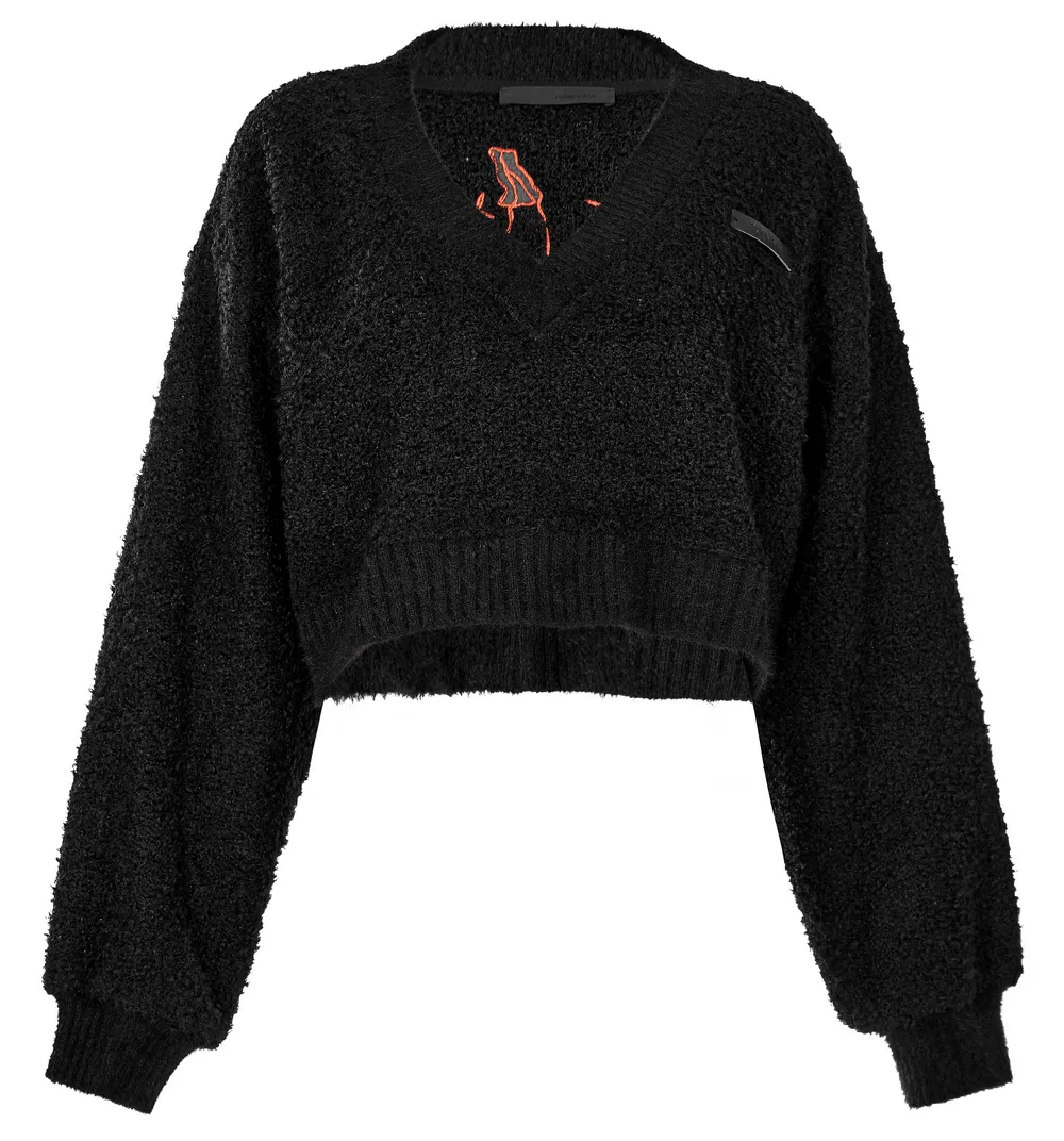 Punk Rave Black Flame Embroidered Crop Sweater