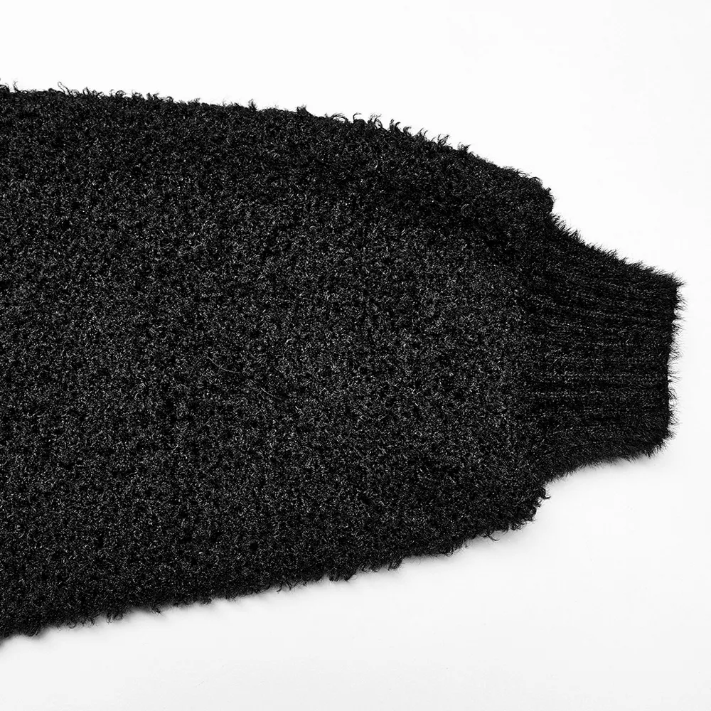 Punk Rave Black Flame Embroidered Crop Sweater