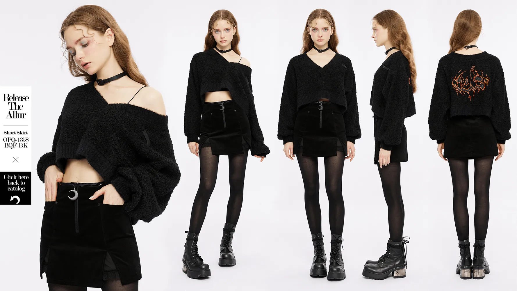 Punk Rave Black Flame Embroidered Crop Sweater