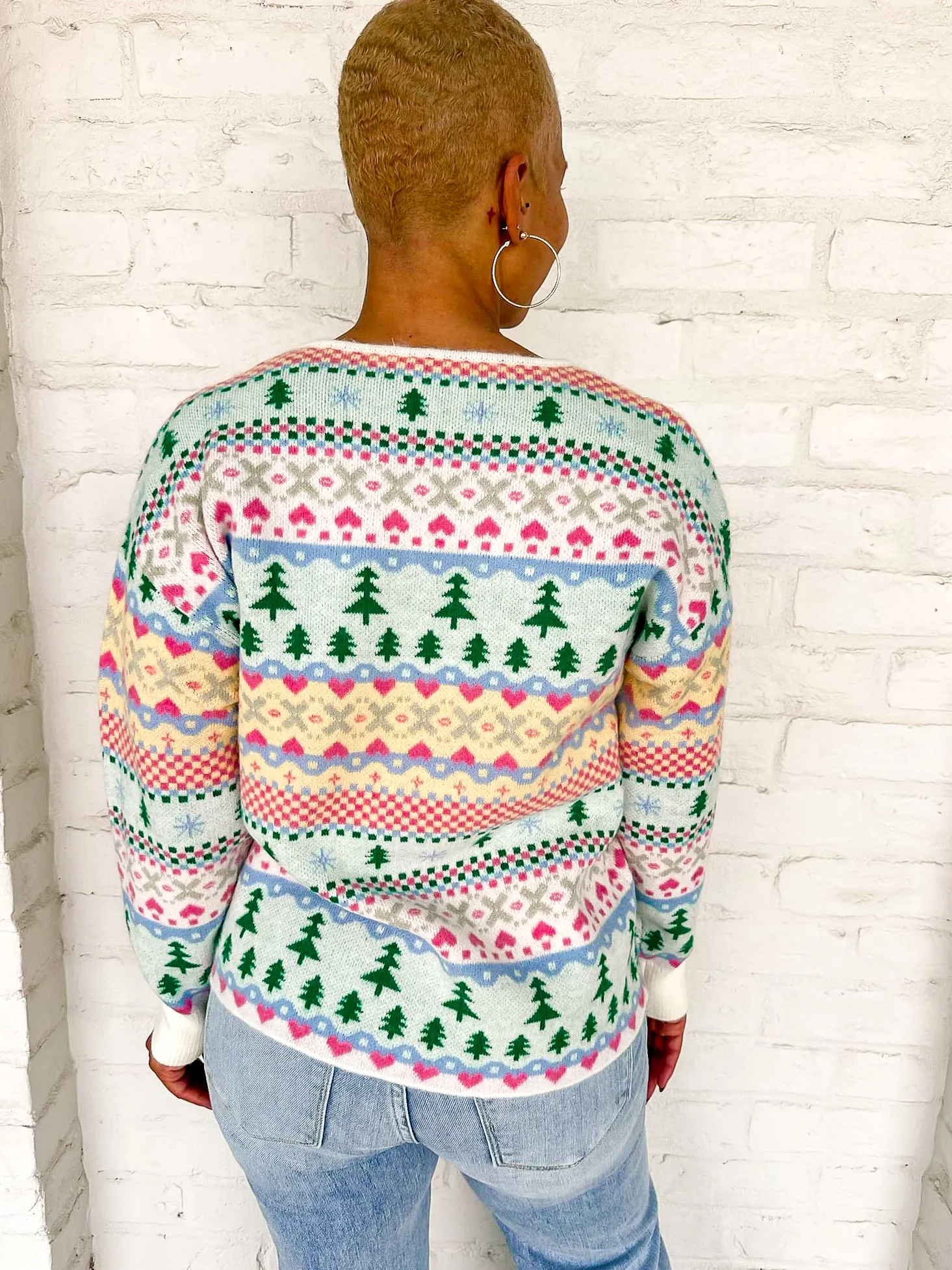 Queen Of Christmas Print V-Neck Sweater