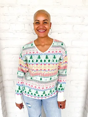 Queen Of Christmas Print V-Neck Sweater