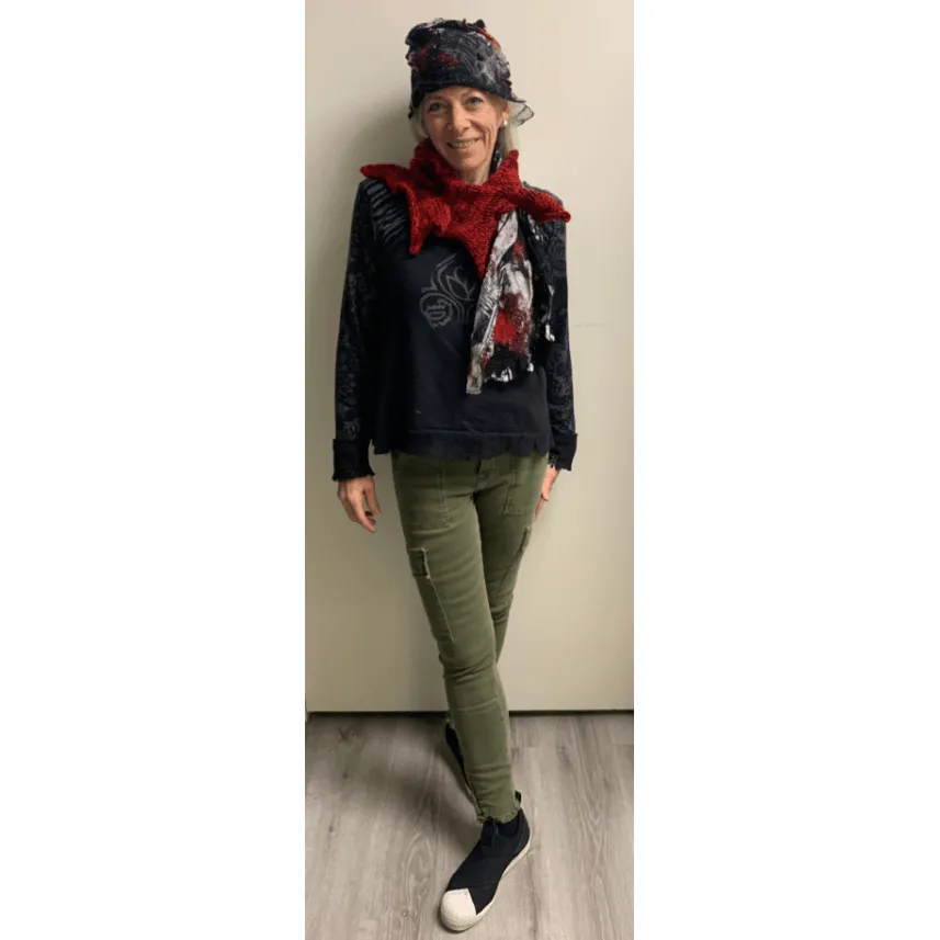 Red and Black “French Style” Hand Felt and Stitched Hat