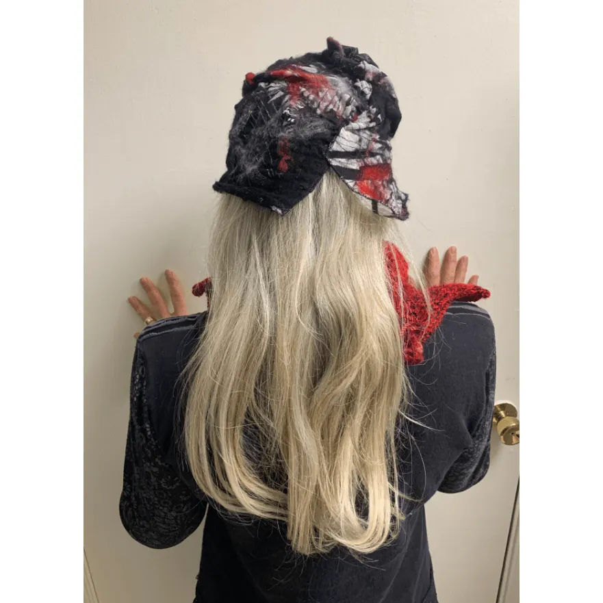 Red and Black “French Style” Hand Felt and Stitched Hat