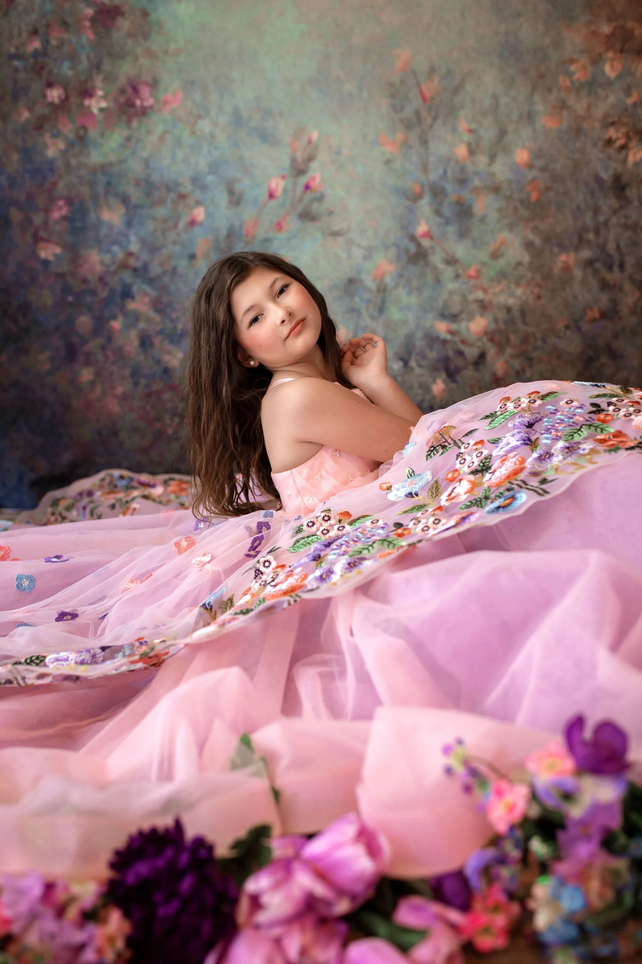 Retired rental "Camille" -  Floor Length in shades of Pink & Lavender-( 6 Year - Petite 8 Year)