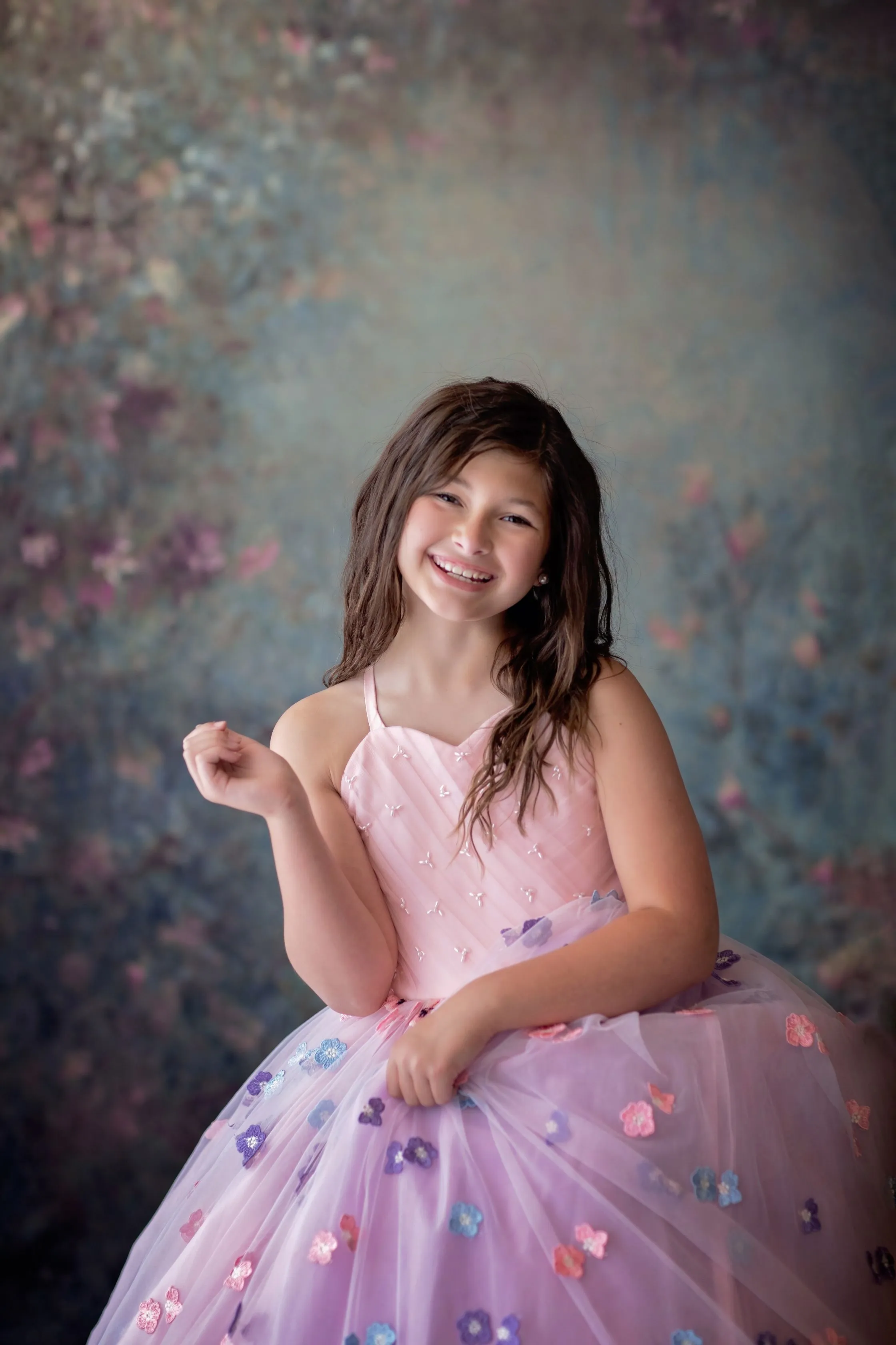 Retired rental "Camille" -  Floor Length in shades of Pink & Lavender-( 6 Year - Petite 8 Year)
