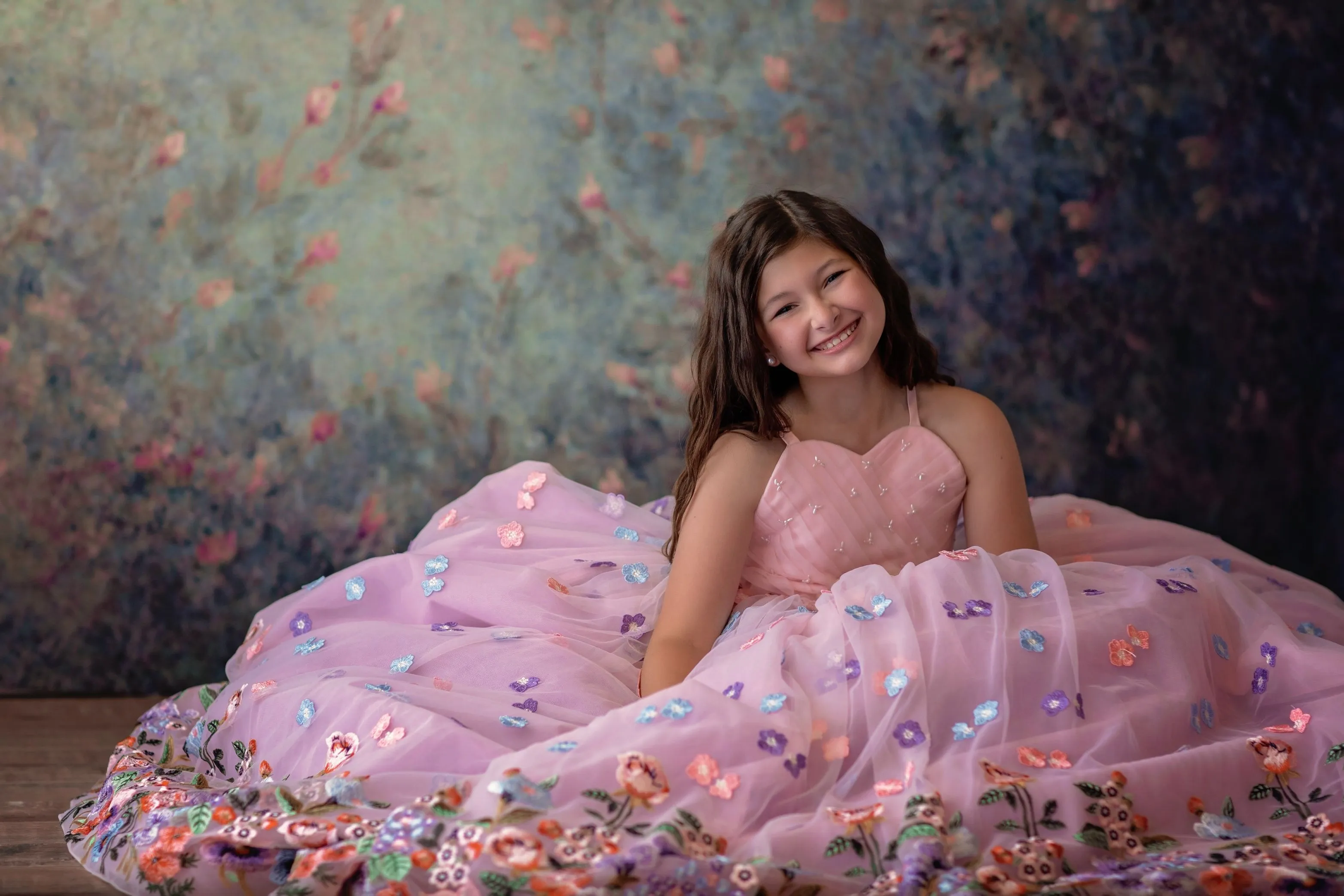 Retired rental "Camille" -  Floor Length in shades of Pink & Lavender-( 6 Year - Petite 8 Year)