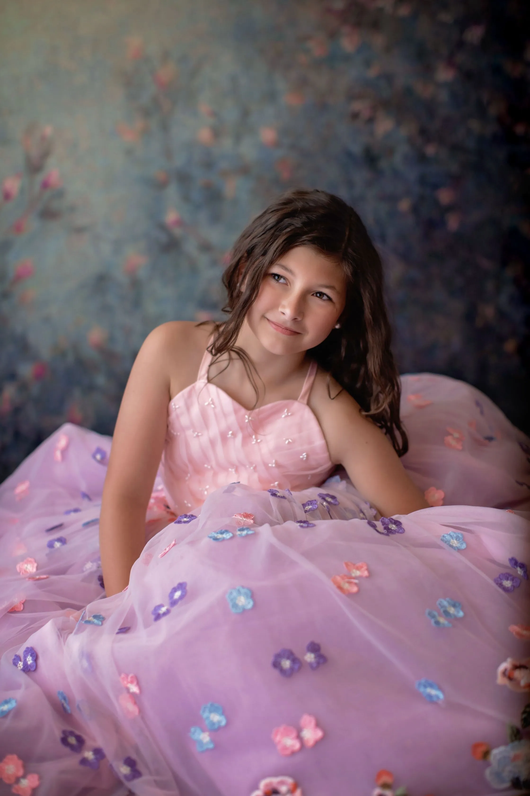 Retired rental "Camille" -  Floor Length in shades of Pink & Lavender-( 6 Year - Petite 8 Year)
