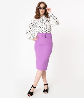 Retro Style Purple Belted Pencil Skirt