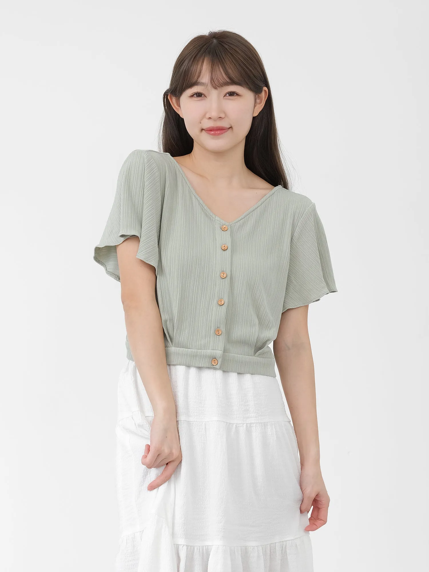 Rihu Ruffle Sleeve Crop Top*
