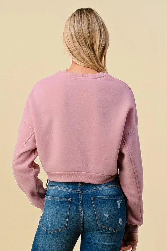 Rose Cropped Fleece Sweatshirt
