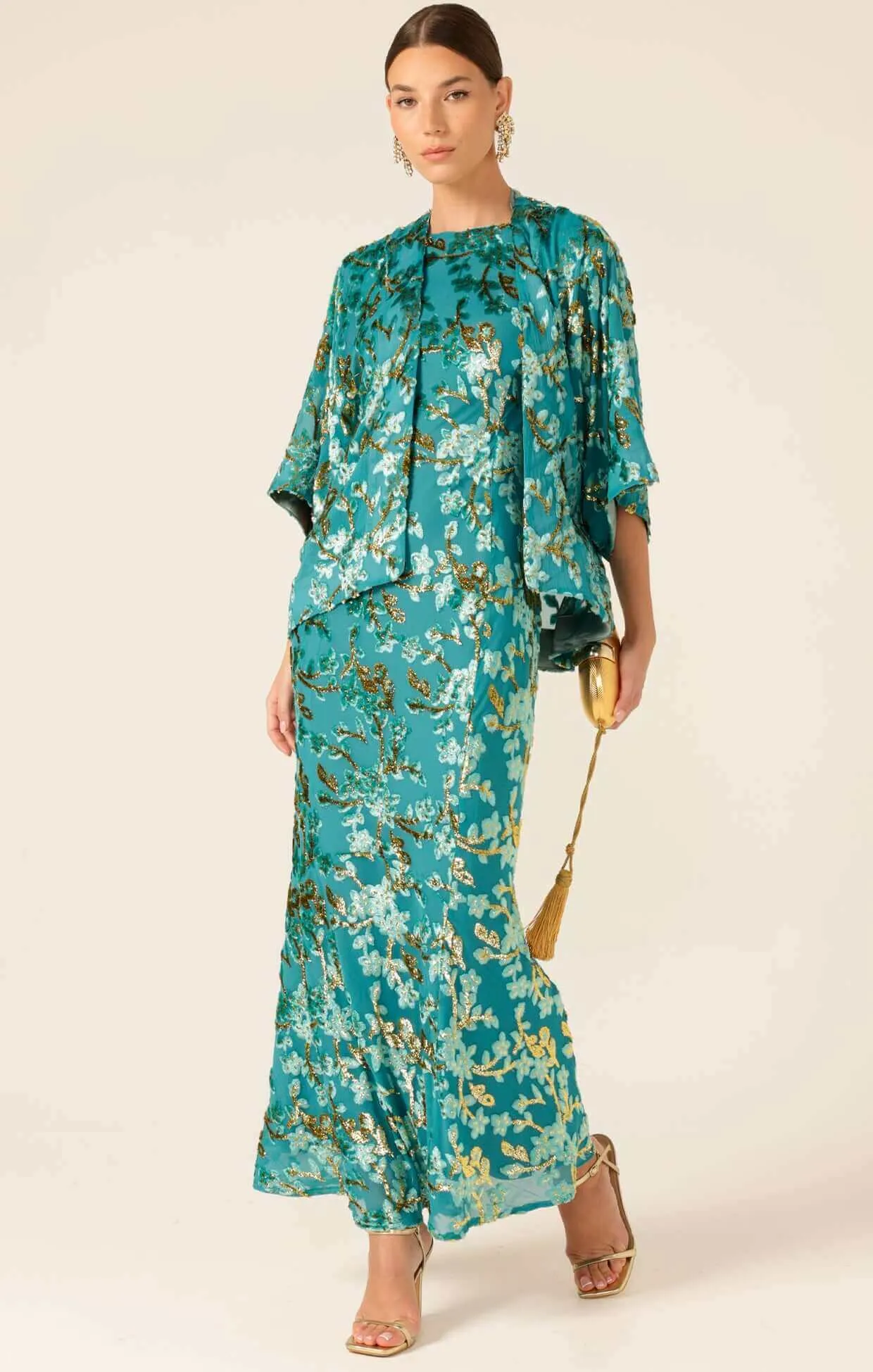 Sacha Drake Blossom Kimono in Turquoise Gold