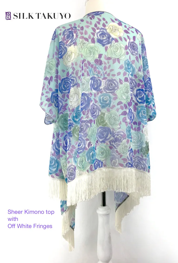Sheer Kimono Cardigan Sepia Cranes Ocean