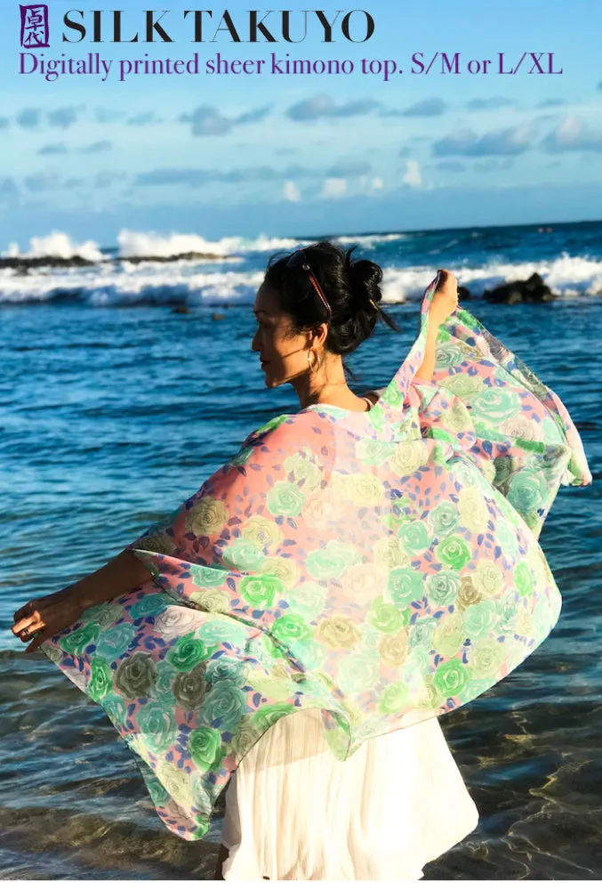 Sheer Kimono Cardigan Sepia Cranes Ocean