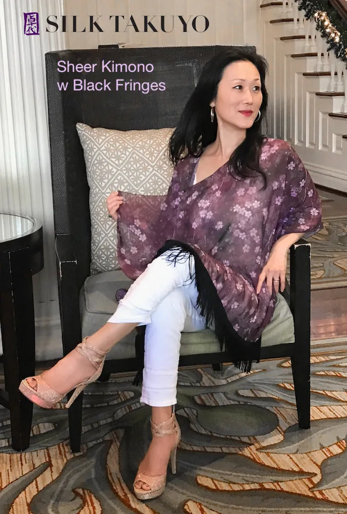 Sheer Kimono Cardigan Sepia Cranes Ocean