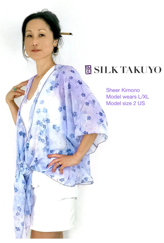Sheer Kimono Cardigan Sepia Cranes Ocean