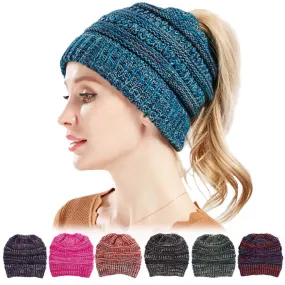 Sidiou Group Womens Ponytail Cap Warm Soft Stretchy Beanie Knitted Hat Messy High Bun Ponytail Beanie Hat Winter Women Hat