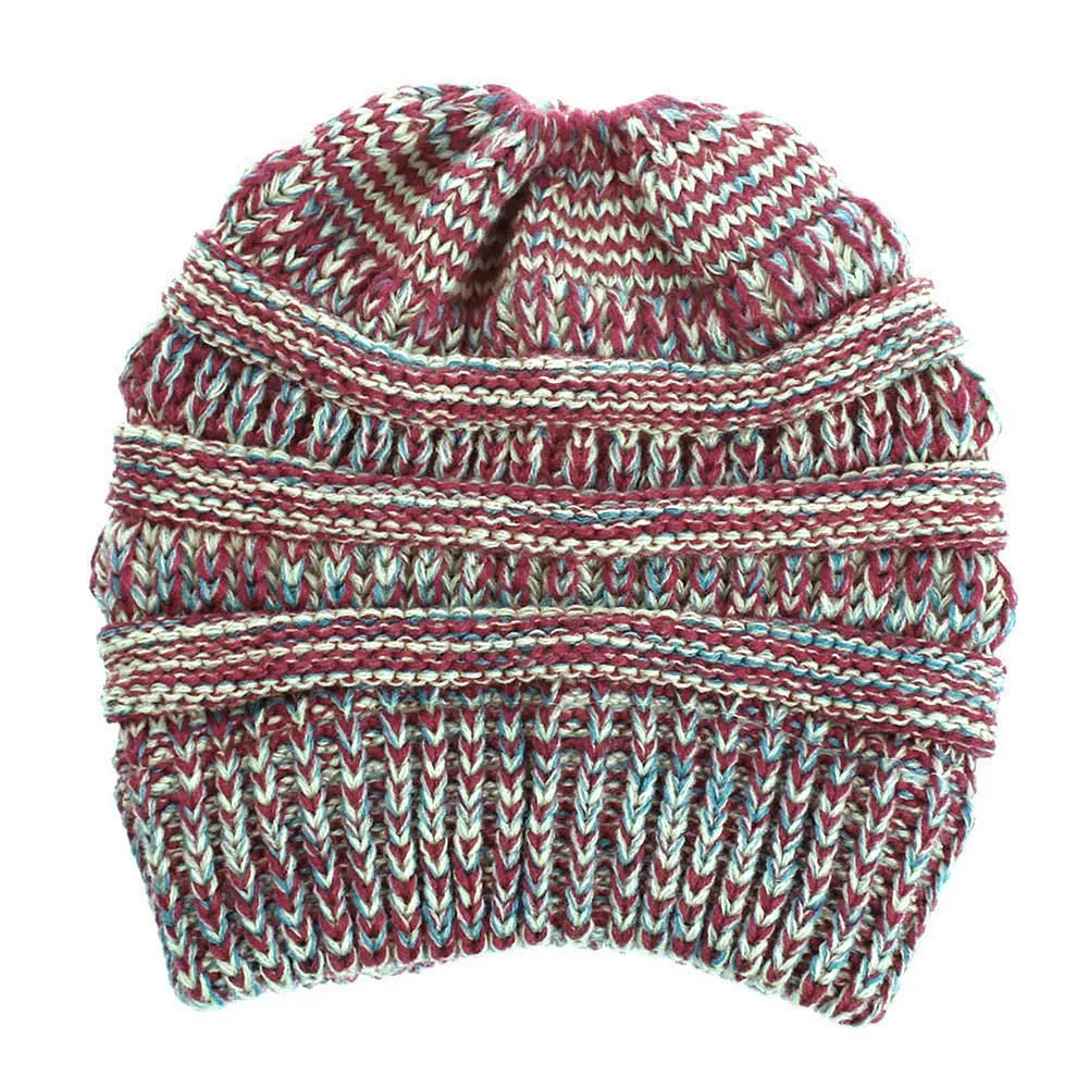 Sidiou Group Womens Ponytail Cap Warm Soft Stretchy Beanie Knitted Hat Messy High Bun Ponytail Beanie Hat Winter Women Hat