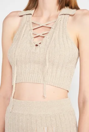Sleeveless Lace Up Crop Top
