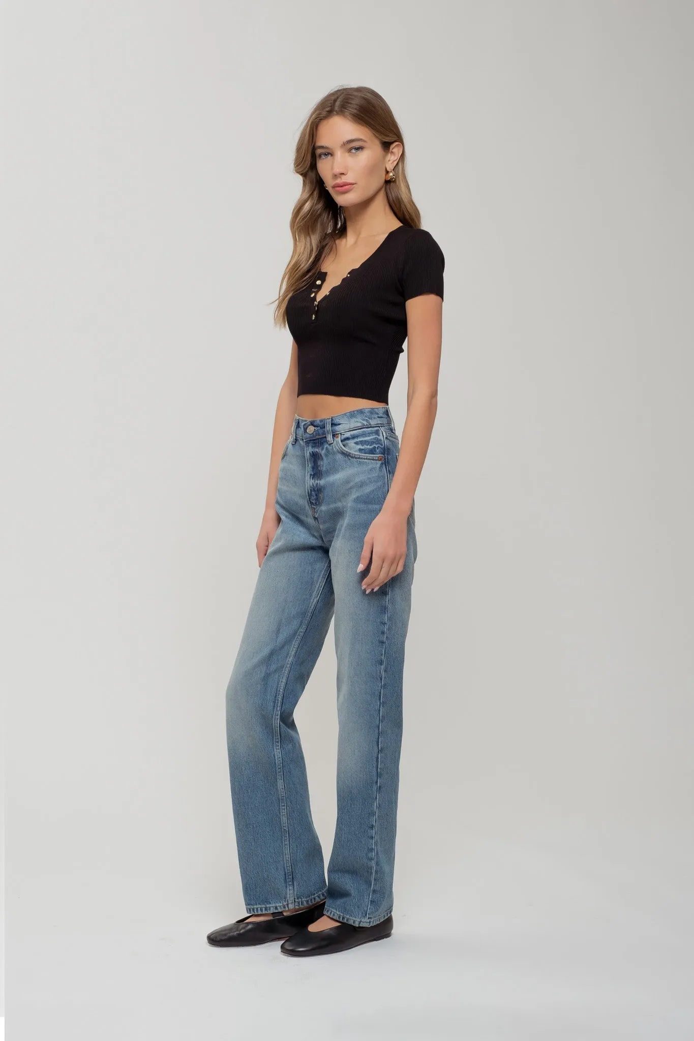 SNAP BUTTON SWEATER KNIT CROP TOP