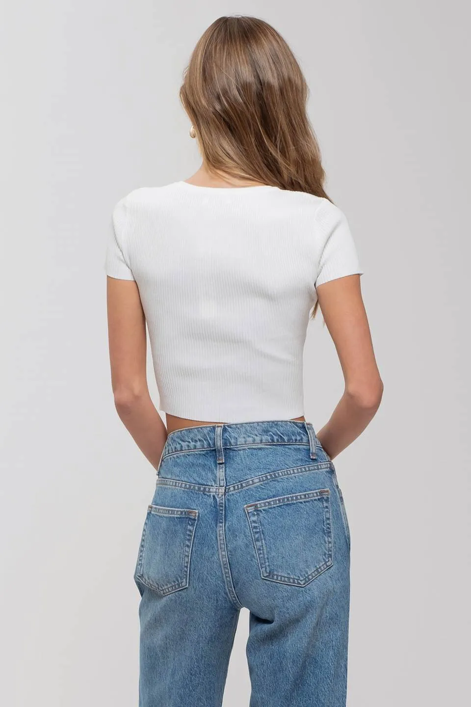 SNAP BUTTON SWEATER KNIT CROP TOP