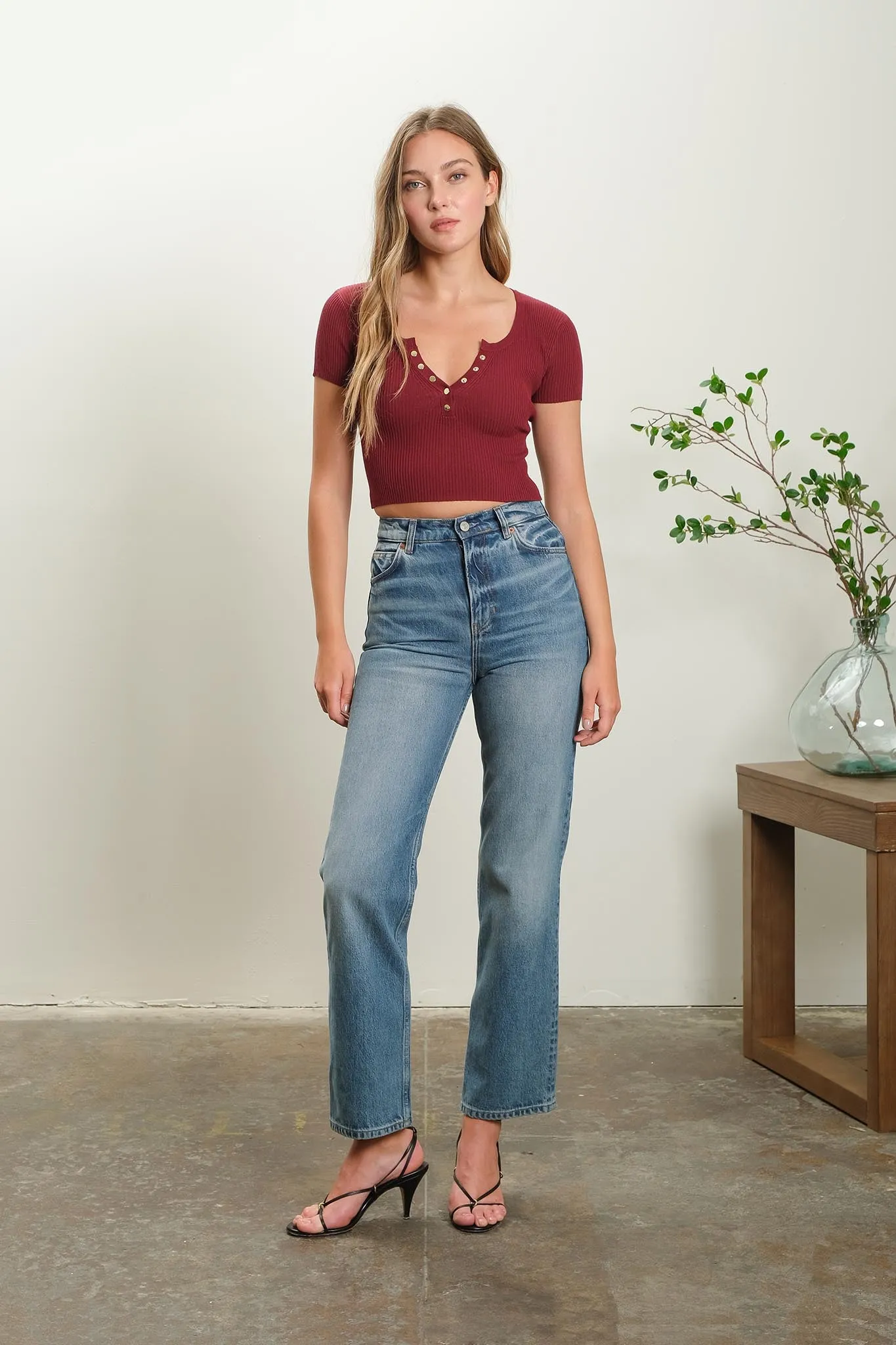 SNAP BUTTON SWEATER KNIT CROP TOP