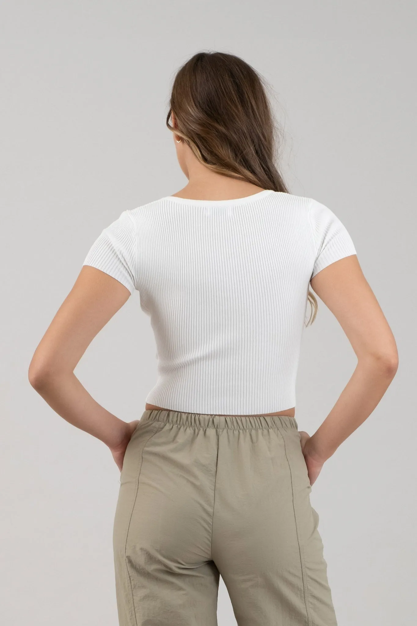 SNAP BUTTON SWEATER KNIT CROP TOP