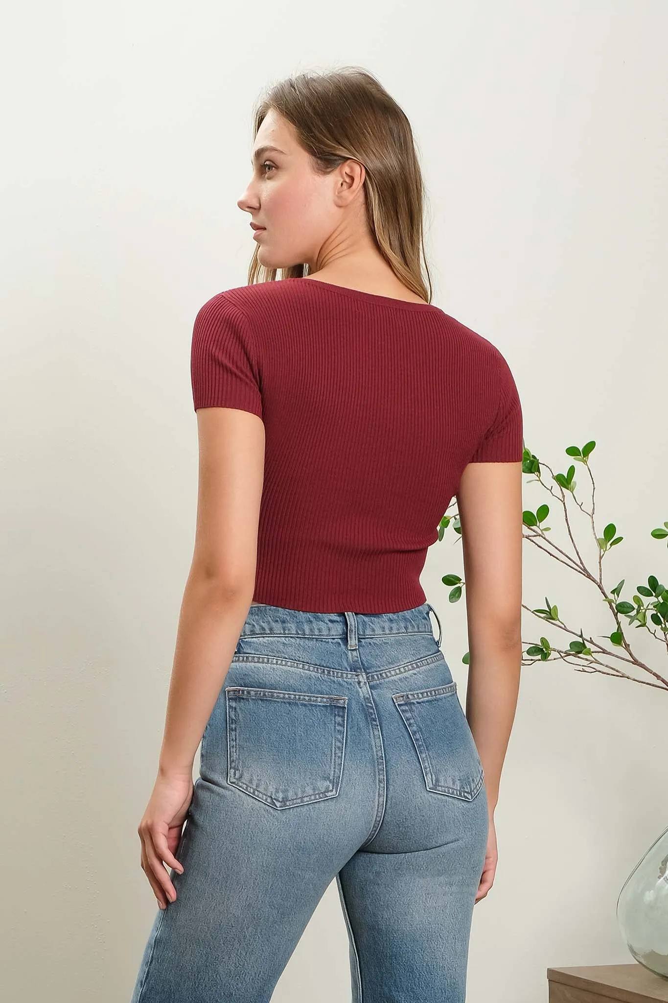 SNAP BUTTON SWEATER KNIT CROP TOP