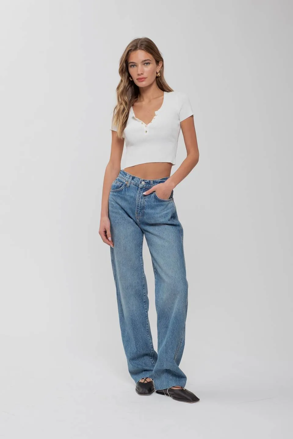 SNAP BUTTON SWEATER KNIT CROP TOP