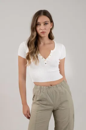 SNAP BUTTON SWEATER KNIT CROP TOP