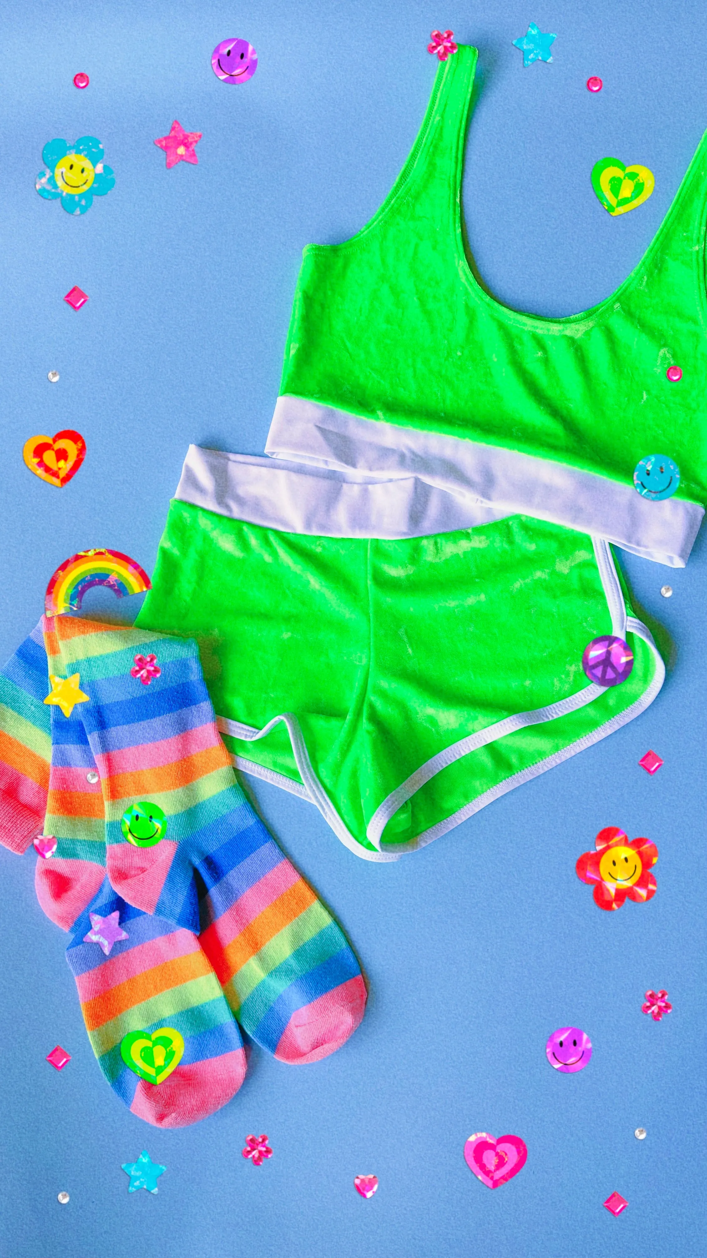 Sporty Tank in Neon Green Crushed Velvet