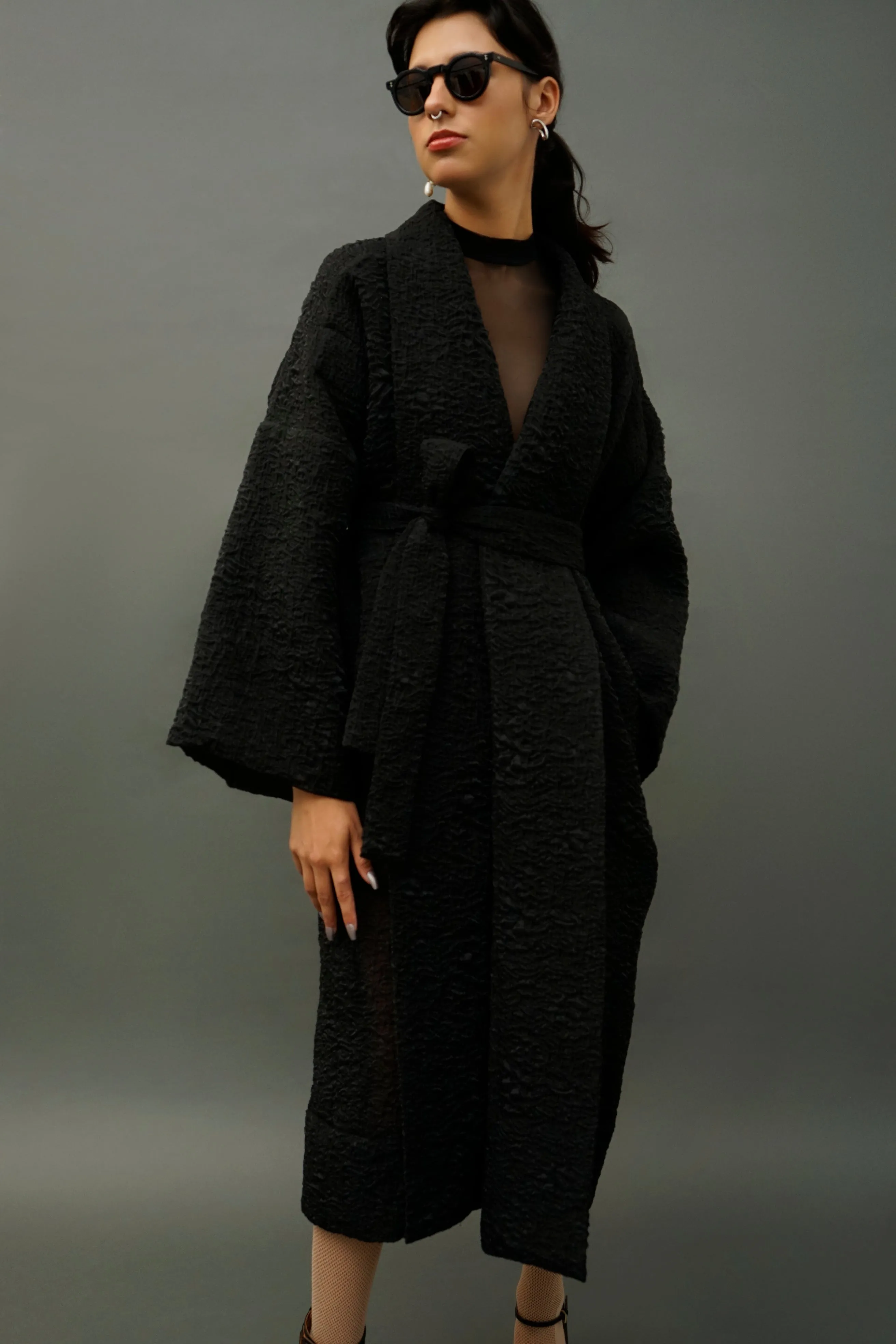 Teri Sheer Long Kimono Jacket