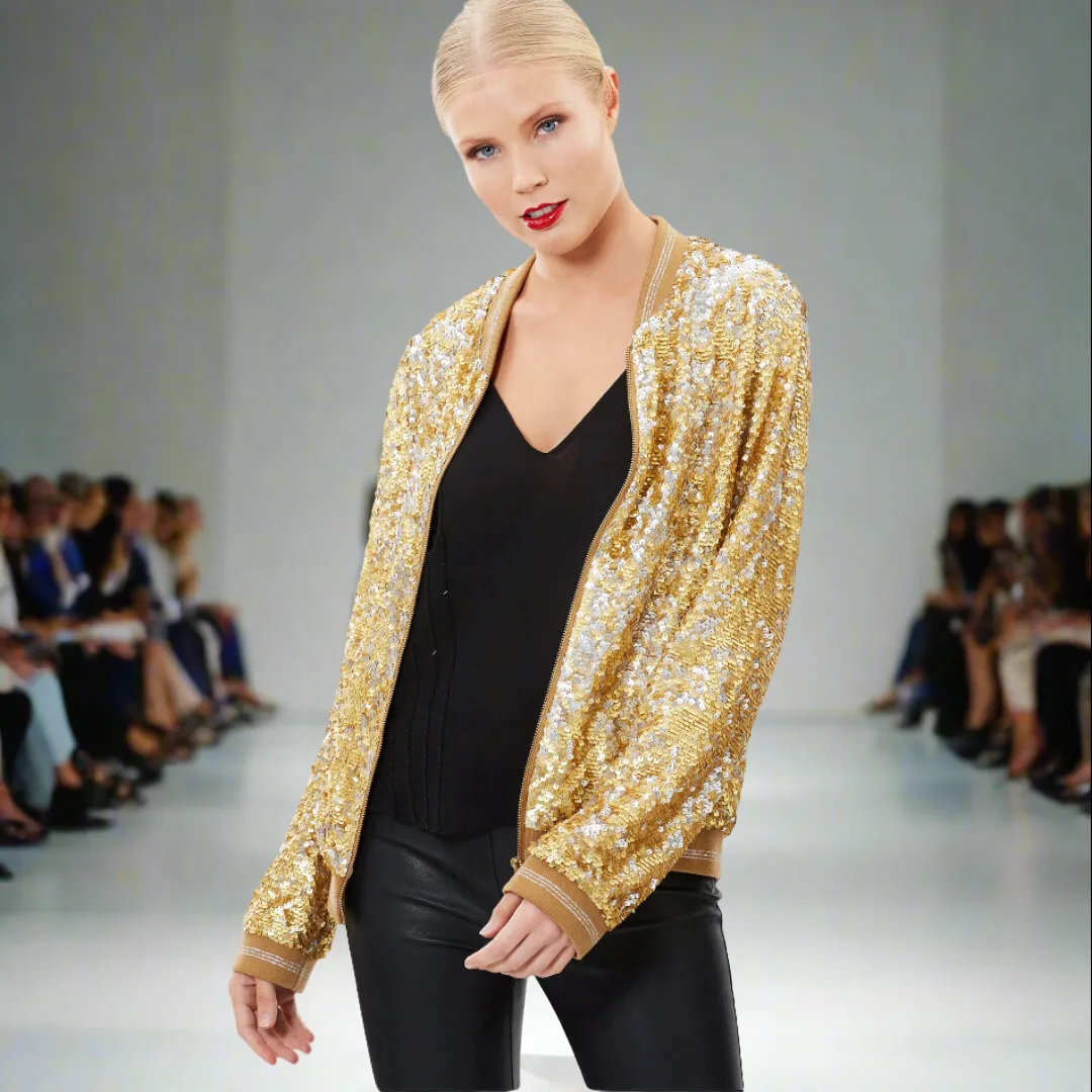 Two Tone Sequin Bomber Jacket