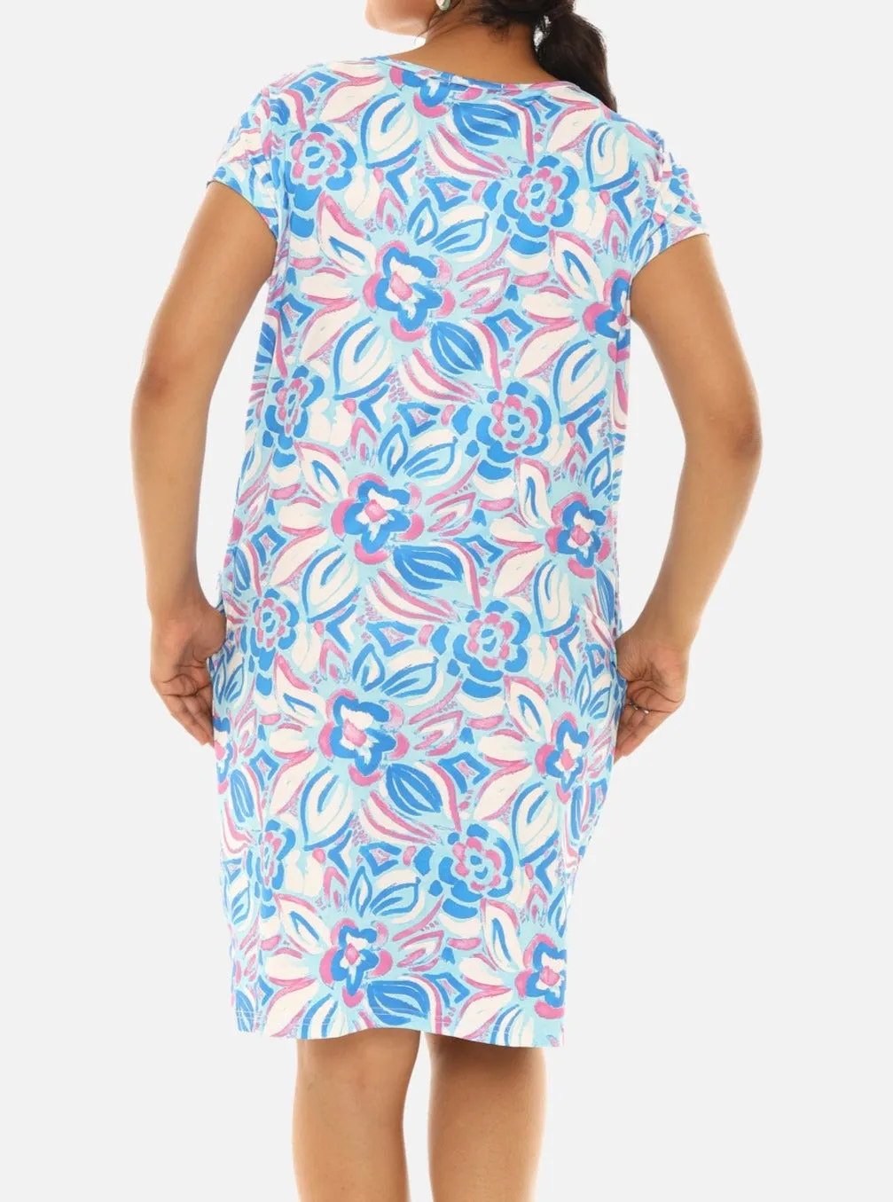 UPF 50  Short Sleeve Knee Length V-Neck Dress
