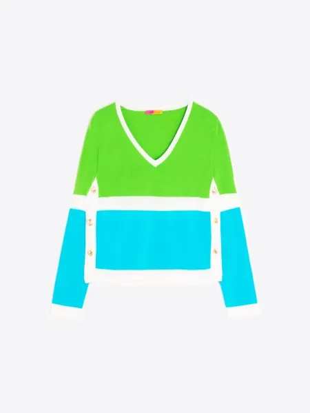 Vilagallo V Neck Green/blue/ecru Sweater
