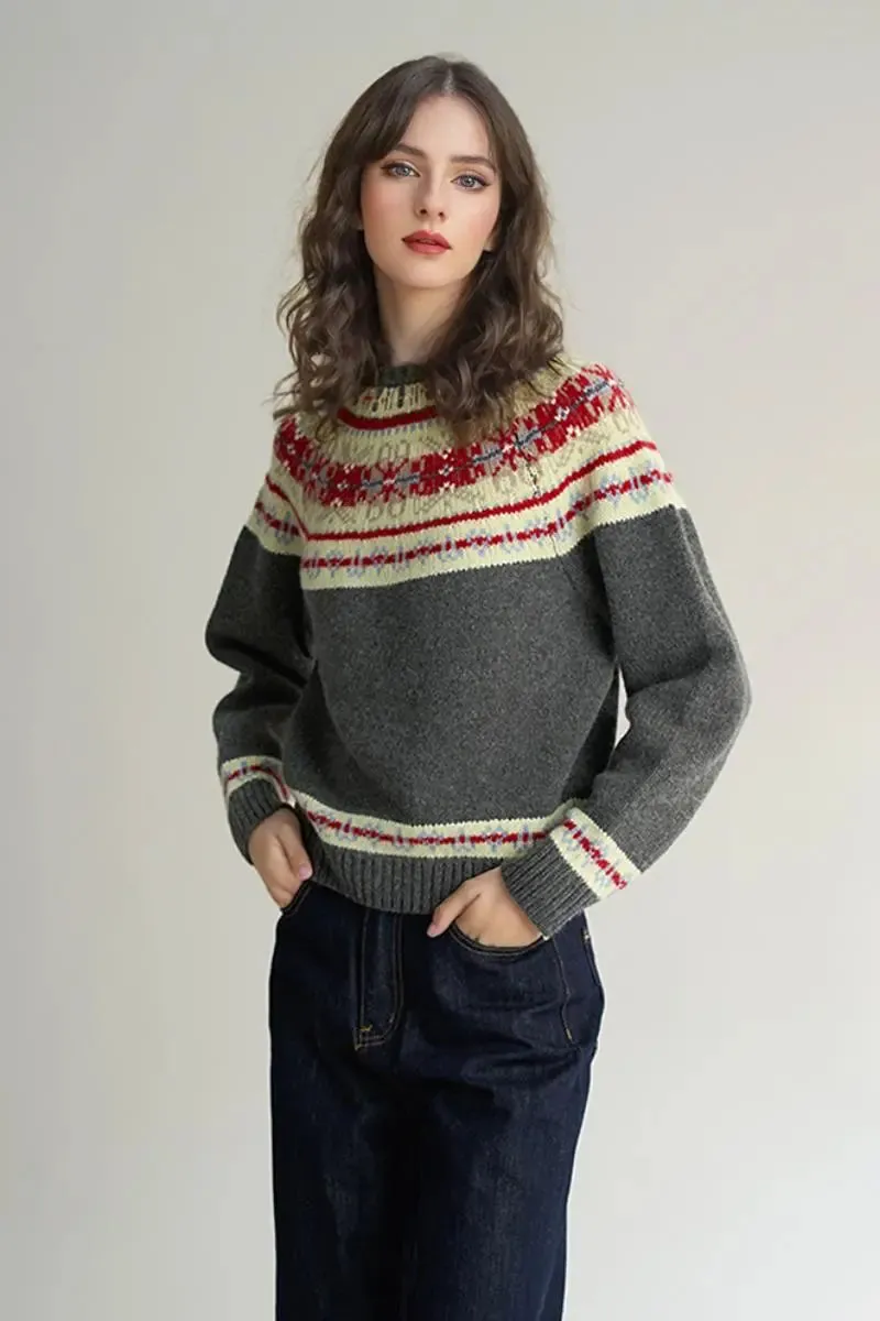 Vintage 100 Wool Fair Isle Crewneck Sweater