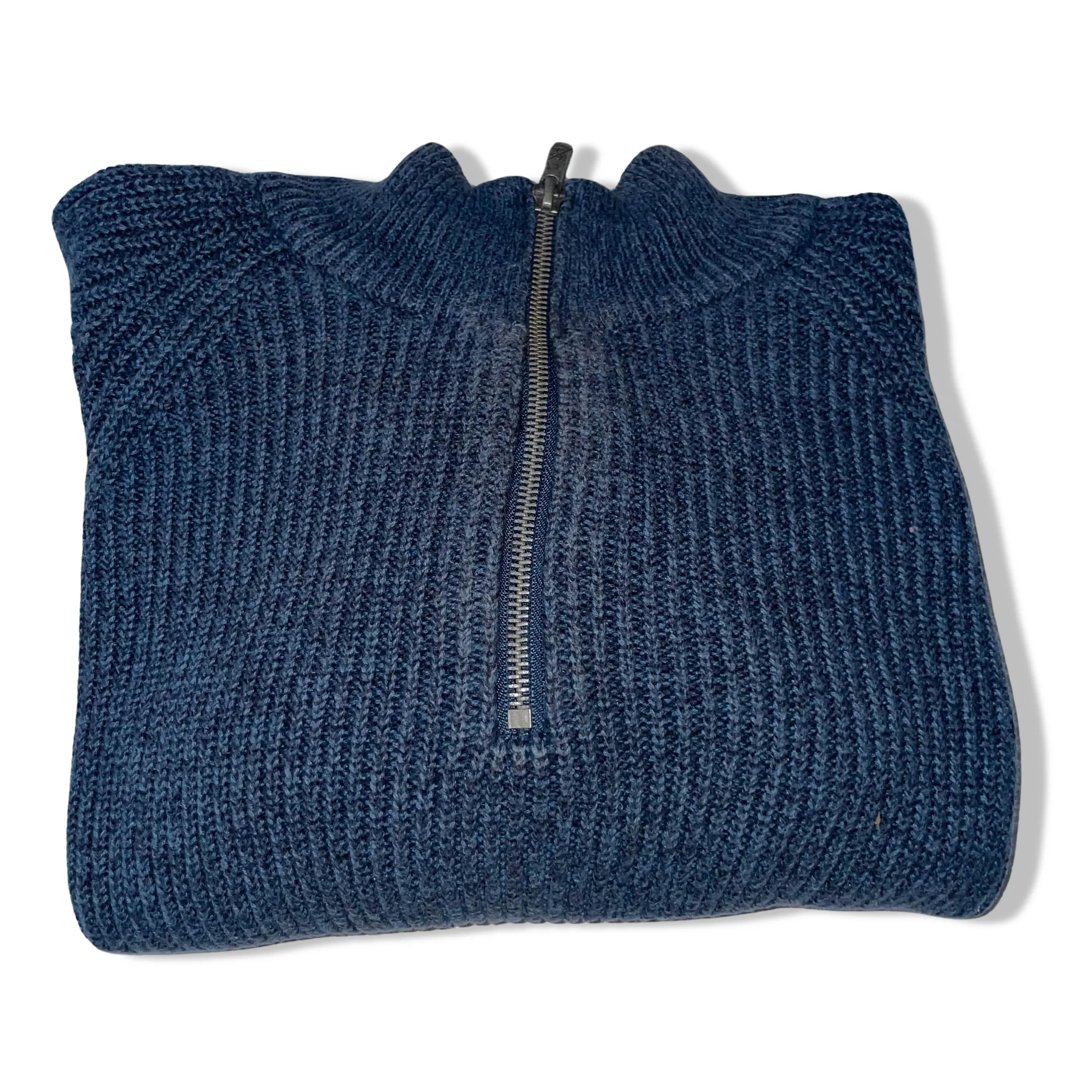 Vintage Broken standard blue knitted 1/4 zip up high neck large sweater