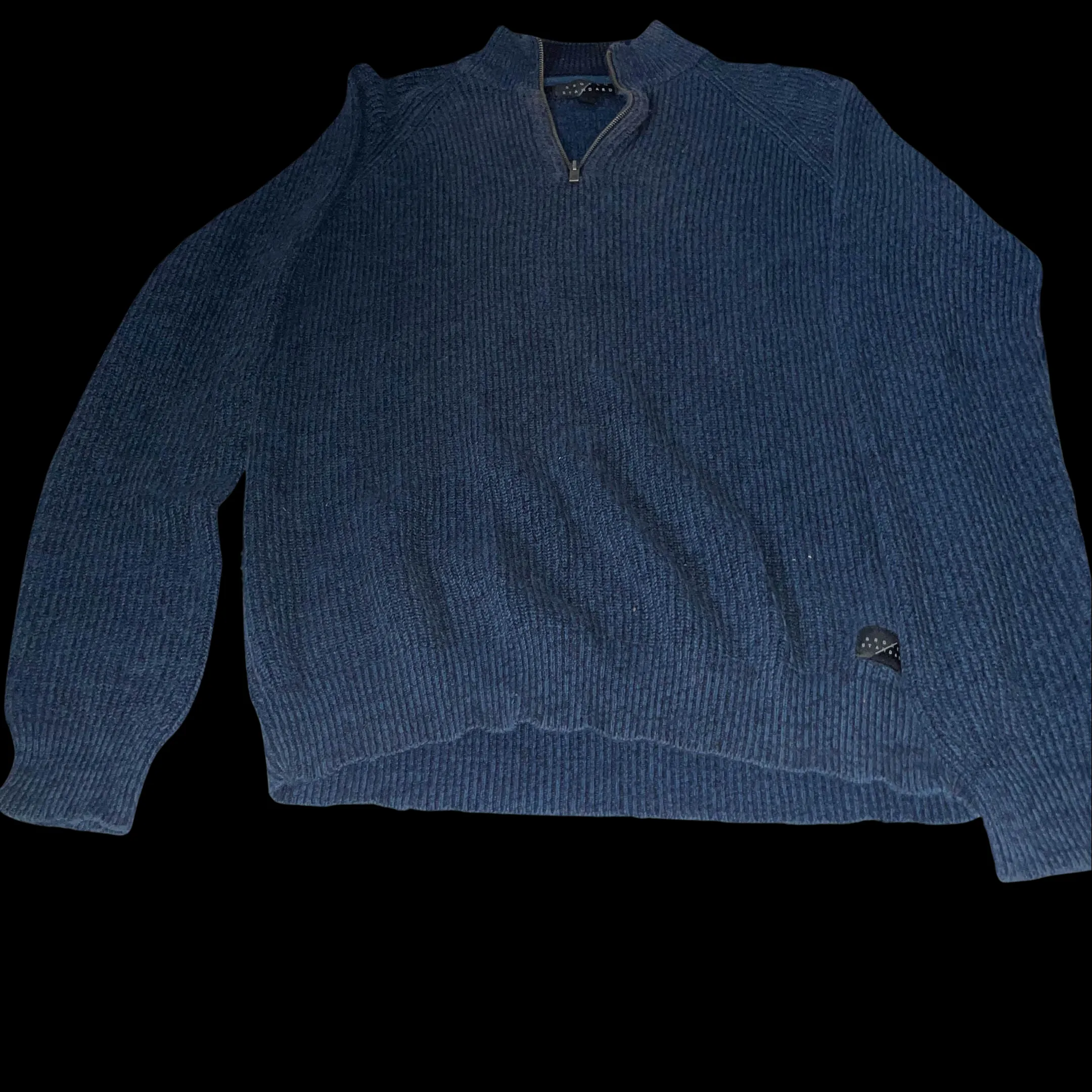 Vintage Broken standard blue knitted 1/4 zip up high neck large sweater