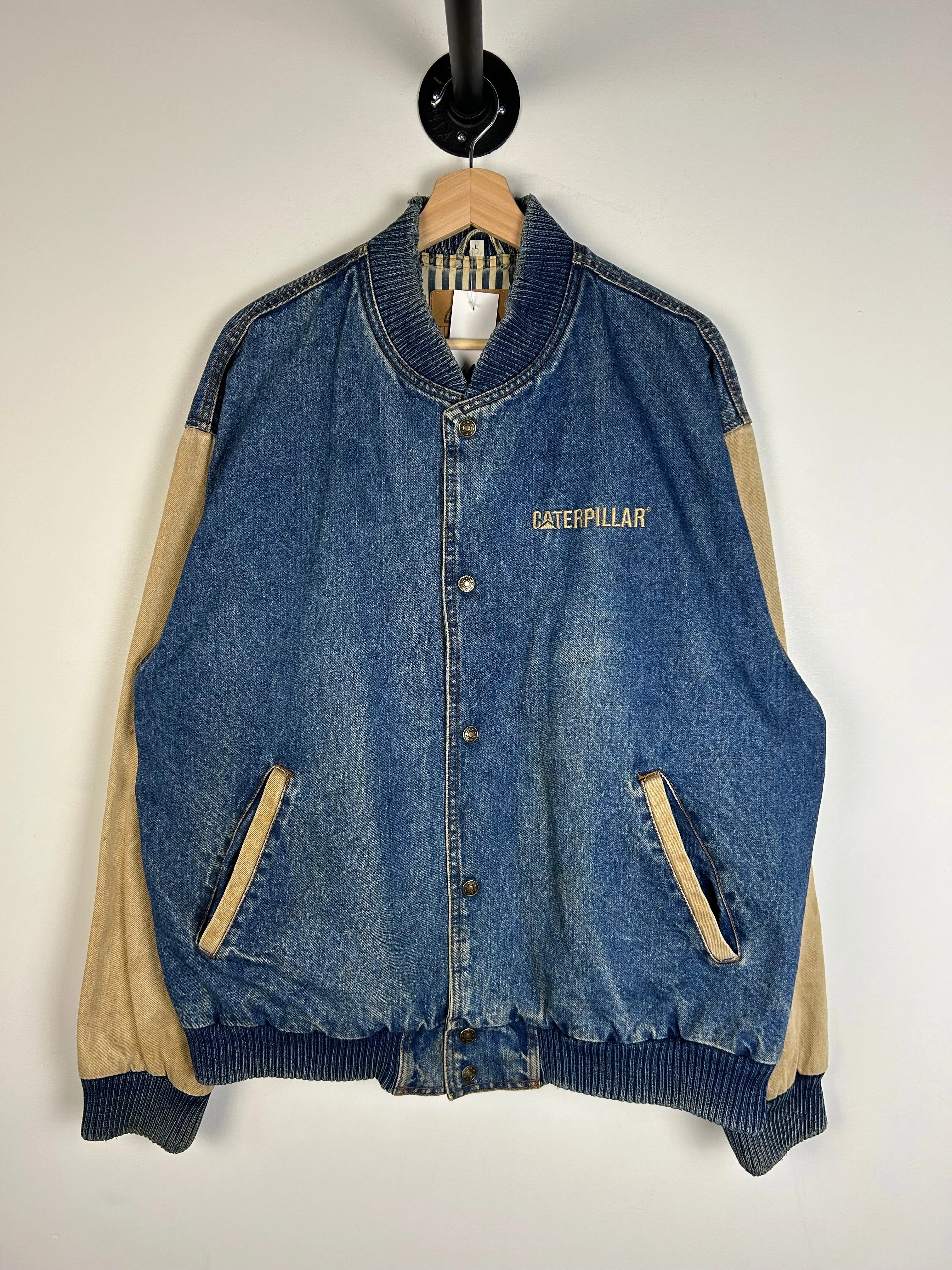 Vintage Y2K Caterpillar Blue Denim Varsity Jacket