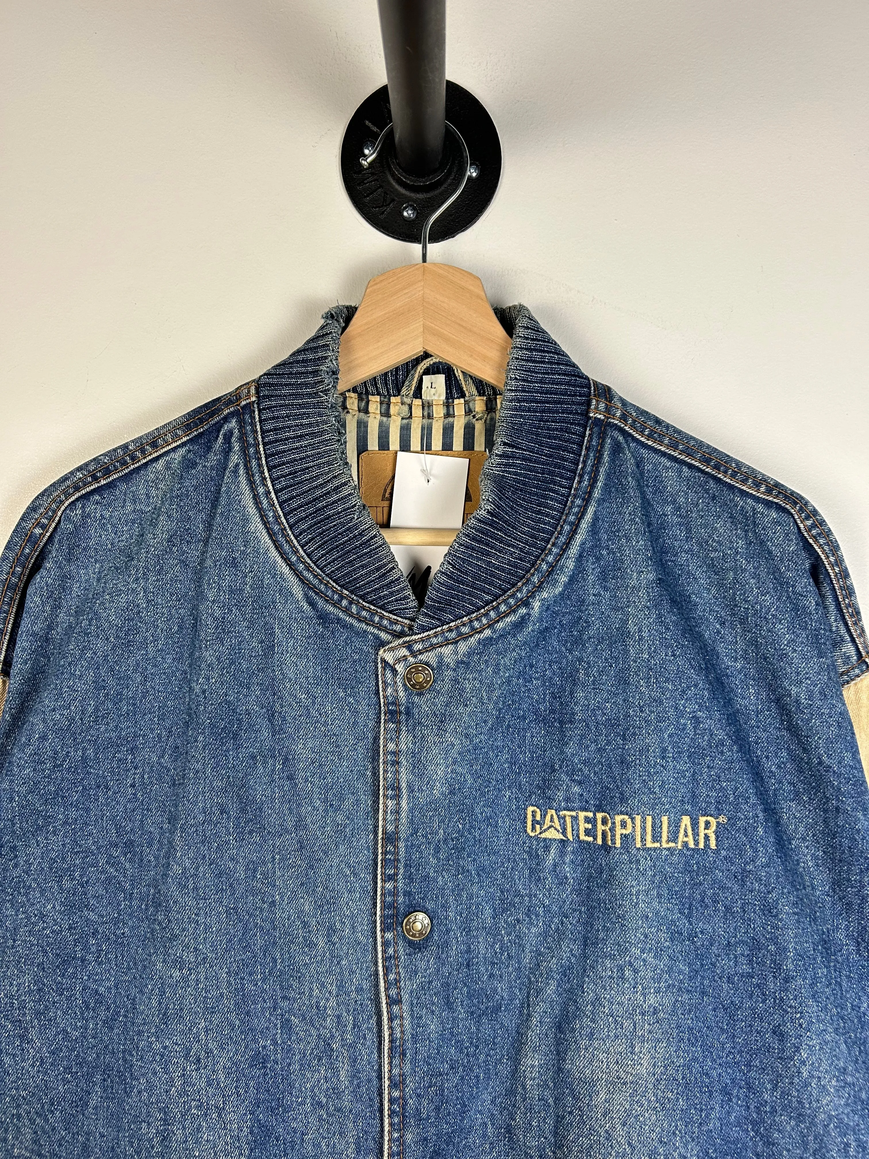 Vintage Y2K Caterpillar Blue Denim Varsity Jacket