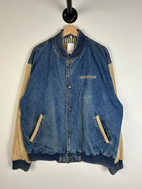 Vintage Y2K Caterpillar Blue Denim Varsity Jacket