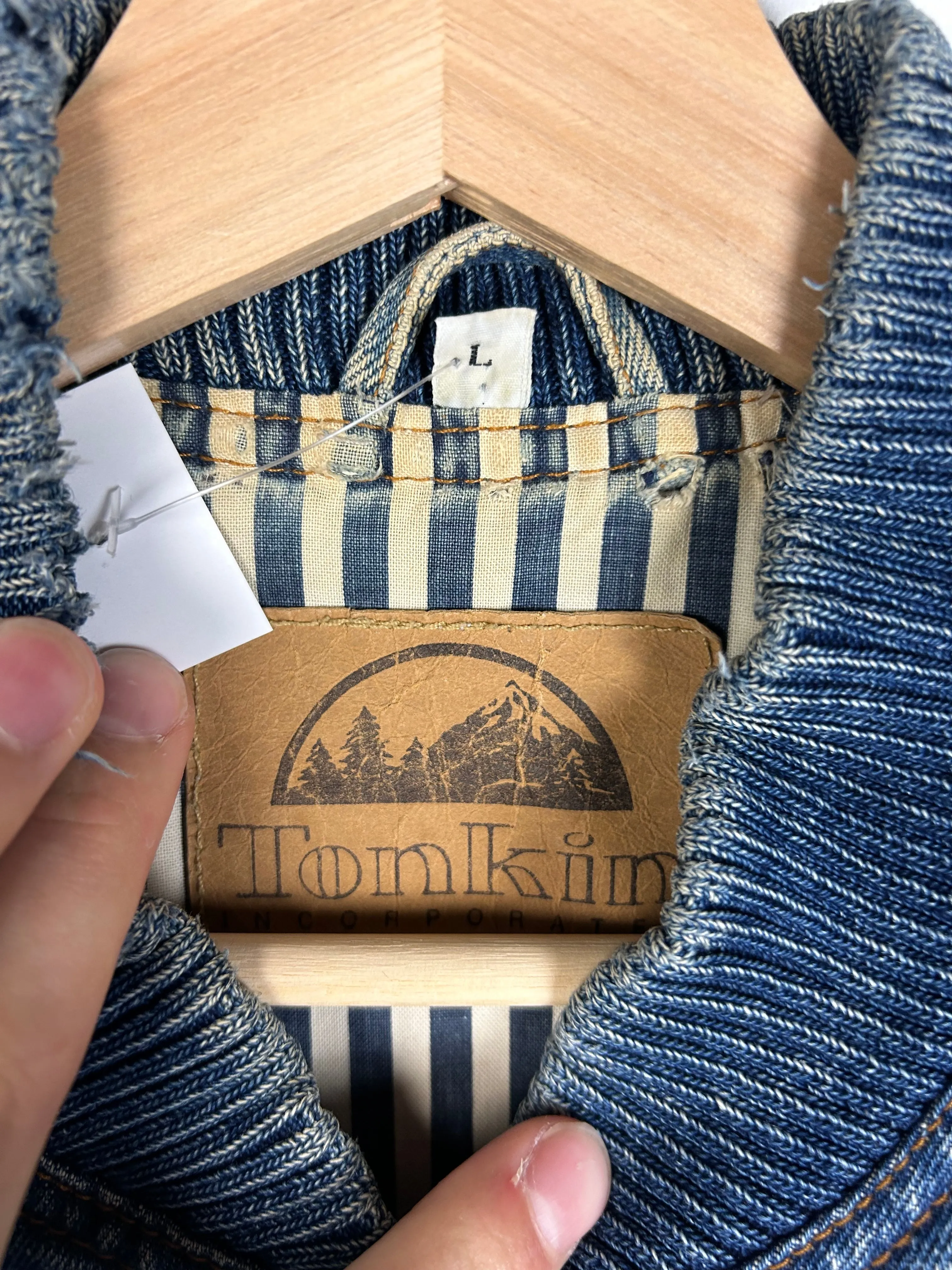 Vintage Y2K Caterpillar Blue Denim Varsity Jacket