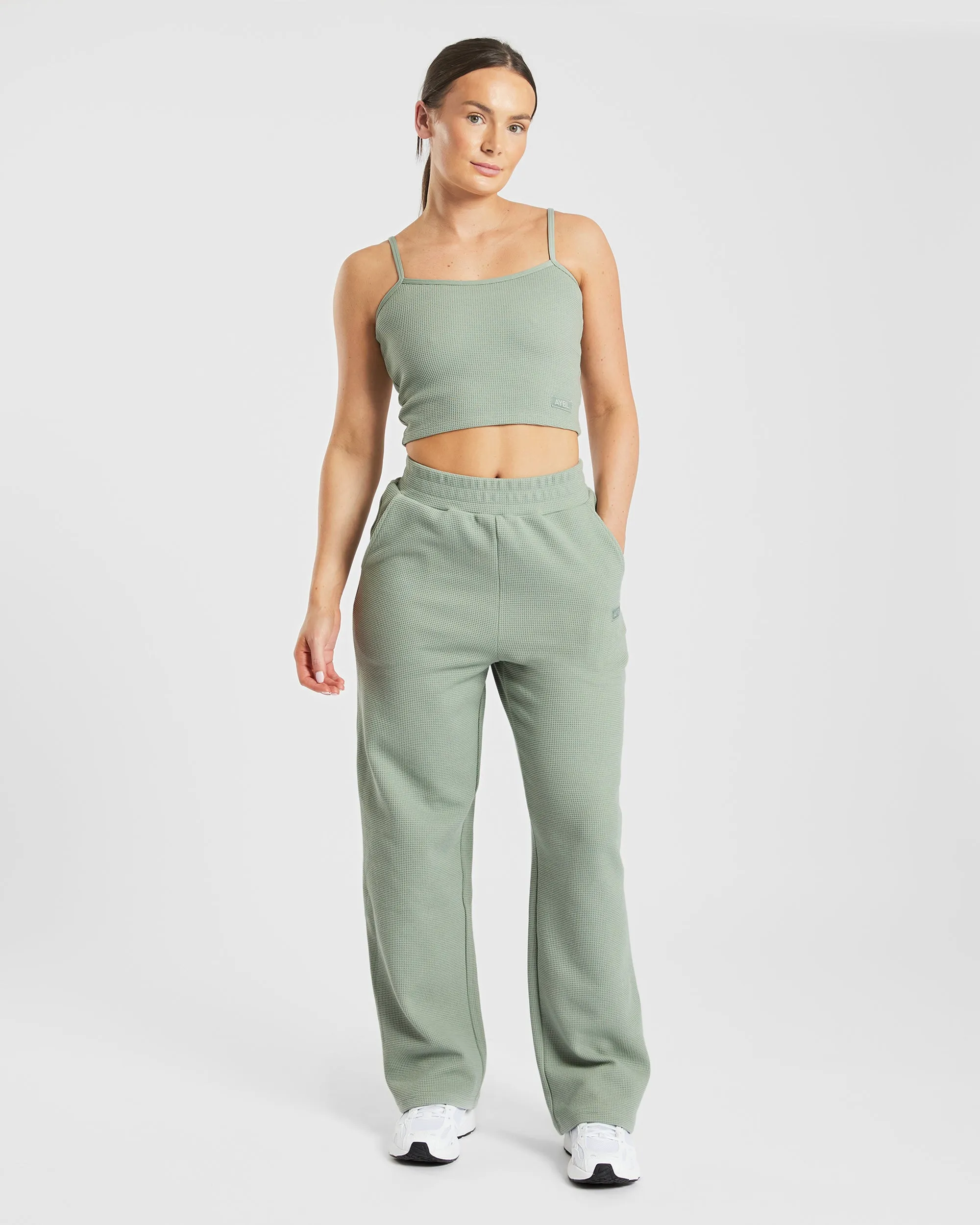 Waffle Crop Vest - Sage Green