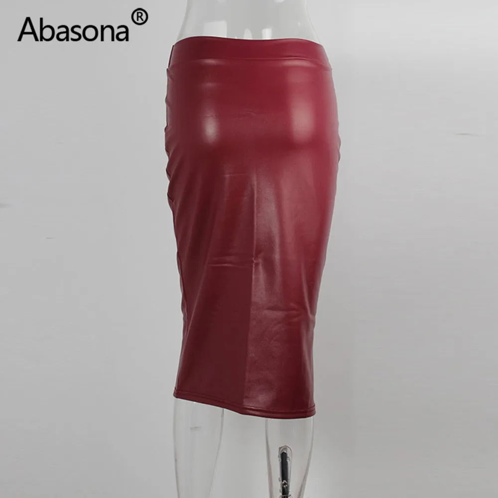Women Pu Leather Skirt Autumn Casual Office Work Wear Body con Pencil Skirt High Waist Long Velvet Skirts