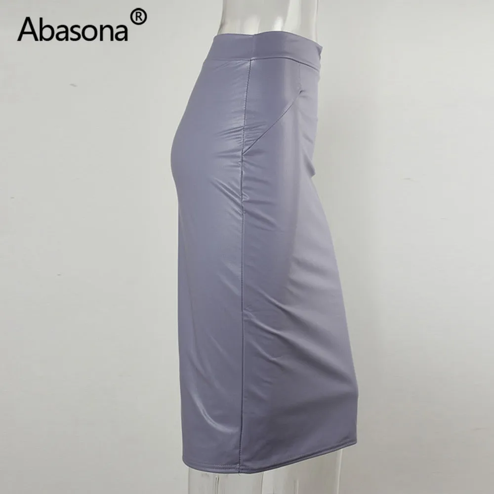 Women Pu Leather Skirt Autumn Casual Office Work Wear Body con Pencil Skirt High Waist Long Velvet Skirts